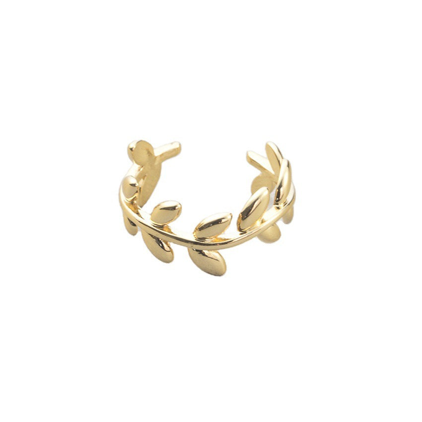 Adjustable Olive Leaf Ring Copper Silver Plated For Women