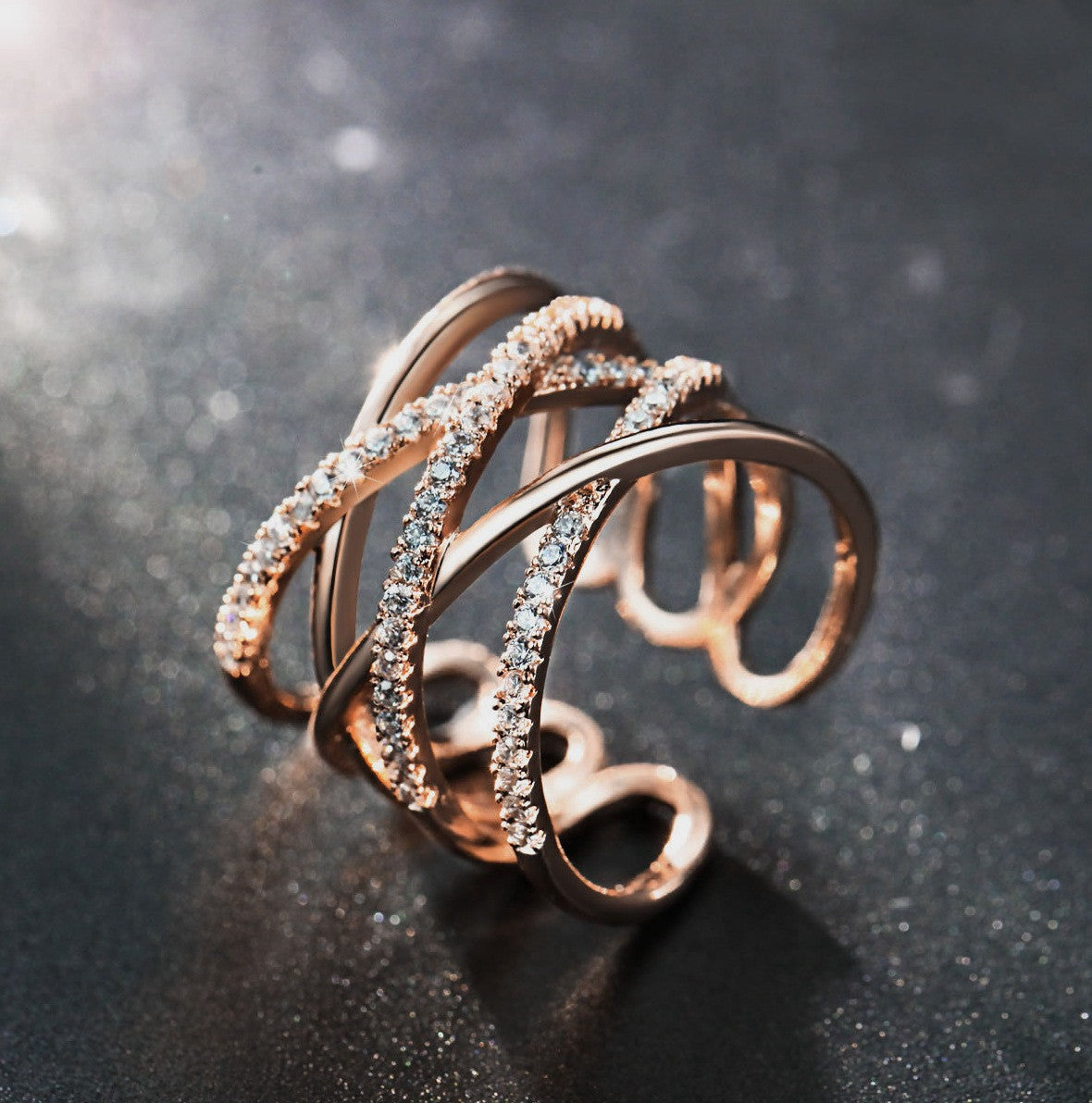 Adjustable Finger Ring With Multi Layer Winding Design Diamond Accent And Inlaid Artificial Gems For Daily Wear