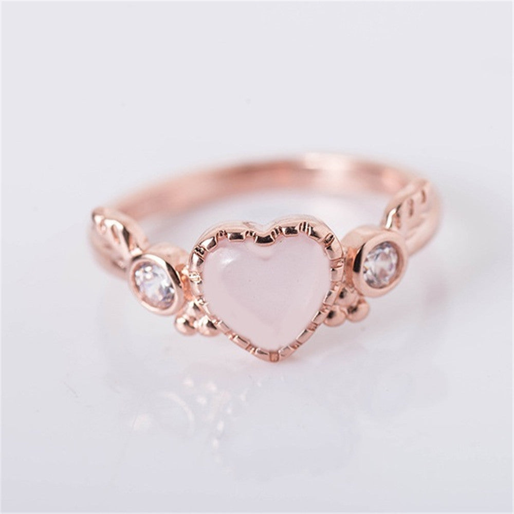 Heart Shaped Wings Ring Zircon Inlay Rose Gold Silver Base Metal Unisex Design Gift for Women Heart Jewel Chic