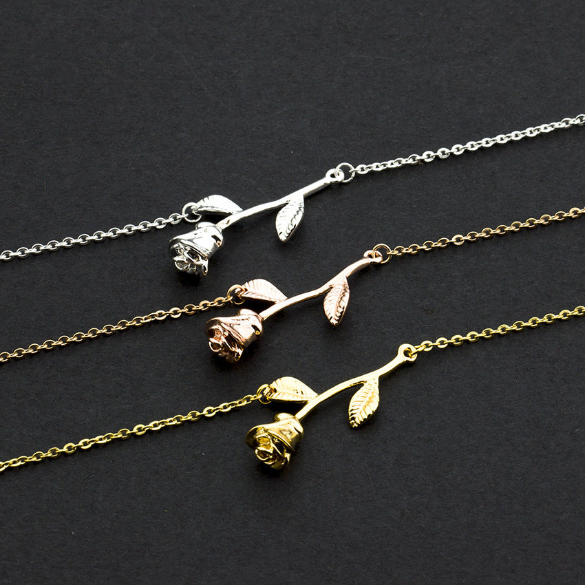Vintage Rose Bracelet With Flower Pendant Copper Chain Adjustable Length Delicate Jewelry Elegant Gift For Her