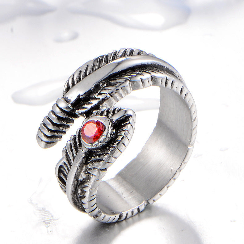 Titanium Steel Feather Ring European Vintage Personality Ring Travel Souvenir Ring for Men and Women Fashion Jewelry Gift Accessories Band Ring