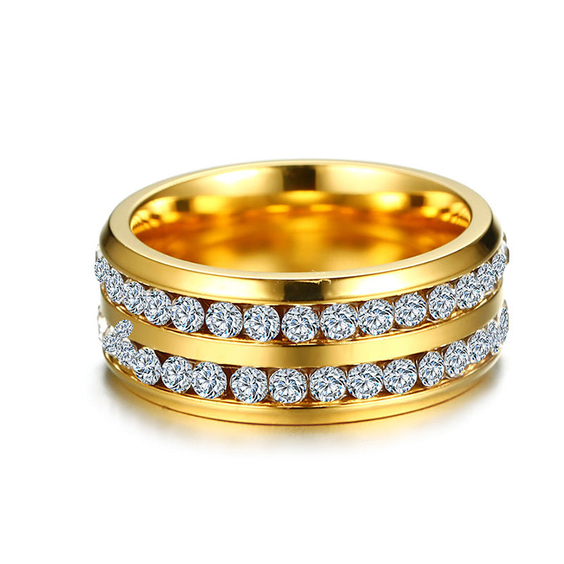 Titanium Steel Full Circle Diamond Ring For Men Gold Tone 8mm Fashion Jewelry Men Gift For Everyday Wear Style