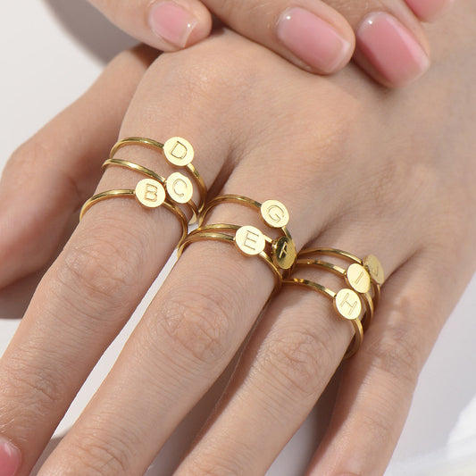 Copper English Letter Ring Small Round Band Versatile Daily Wear Jewelry for Women Men Teens Gift Everyday Gift