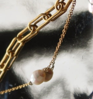 Womens Double Layer Bracelet Pearl Pendant Titanium Steel Gold Tone Durable Elegant Fashion Jewelry Gift Pearl