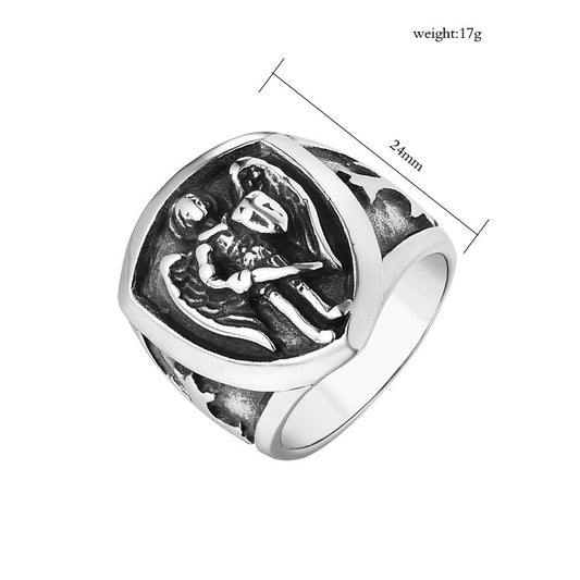 Angel Cupid Cross Shield Ring