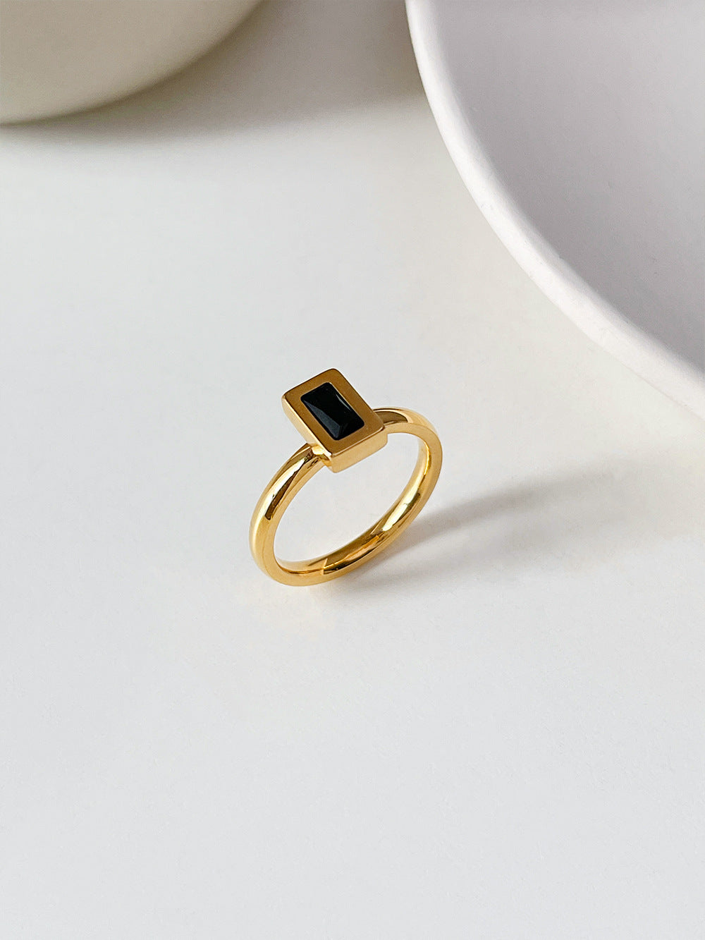 Womens Zircon Square Ring Gold Plated Stone Band Size 6 7 8