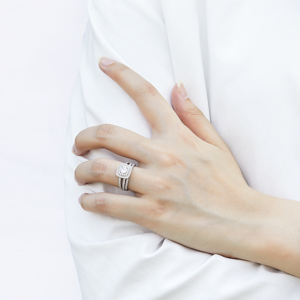 Platinum Plated Silver Ring With Simulated Diamond Accents And 94 Sparkling Stones Inlaid Polished Design Tarnish