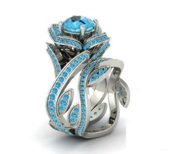 Womens Rose Zircon Floral Ring Copper Silver Plated Artificial Gemstone Inlay Elegant Fashion Jewelry Chic Gift