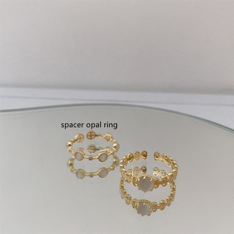 Vintage Adjustable Opal Ring With Lace Edge Flower Geometric Design Electroplated Finish Jewelry Gifts For Her