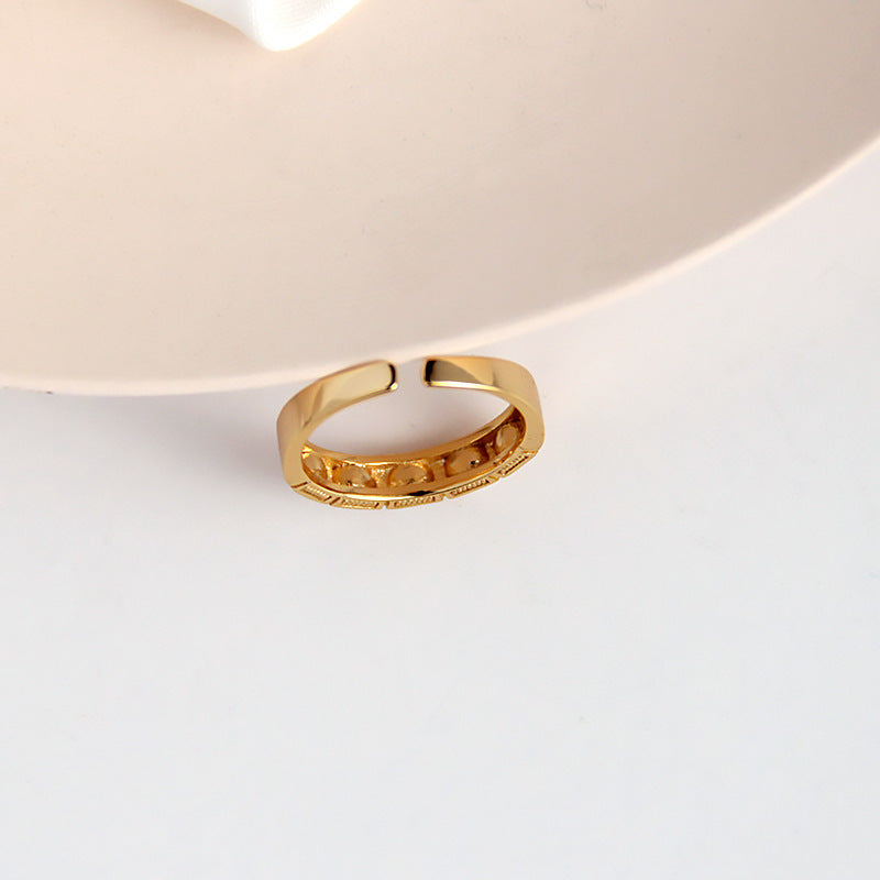 Womens Sterling Silver Ring with Checkered Pearl Adjustable Opening Size 13 Lightweight 2.56 Grams Champagne Gold Tone