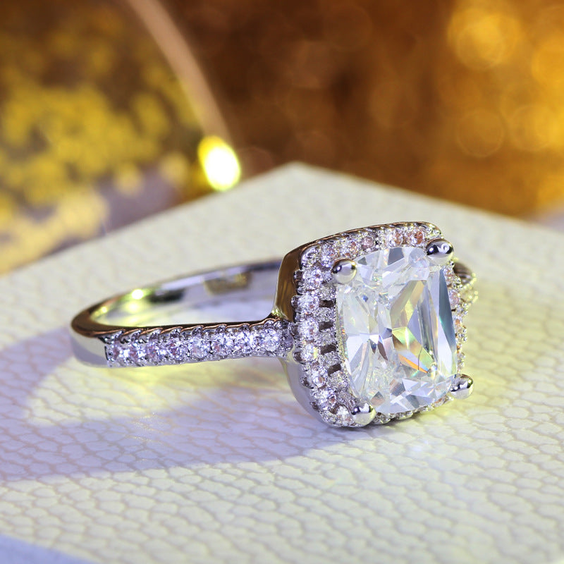 Zircon Ring With Simulated Diamond Brass And White Steel Band Jewelry For Everyday Wear For Elegant Daily Wear