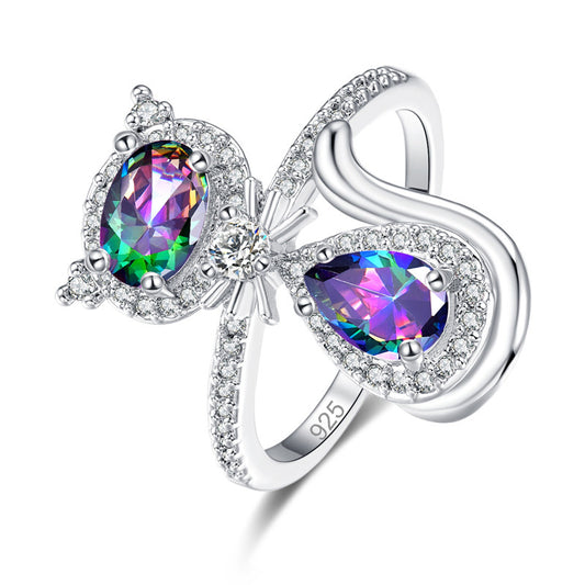 Zircon Couple Ring Plated Copper Jewelry Elegant Engagement Wedding Promise Gift Sizes 6 7 8 9 With Zircon Inlays