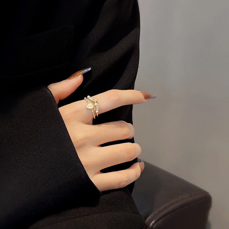 Geometric Opal Ring Korean Fashion Jewelry Adjustable Copper Ring With White Gold Gemstone Inlay Gemstone Glow