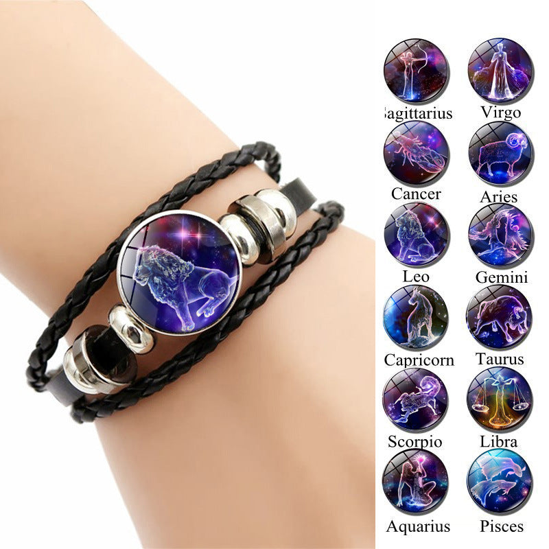 Braided Leather Bracelet With Glass Beads Bohemian Jewelry For Women Girls Alloy Accents Adjustable Length Gem