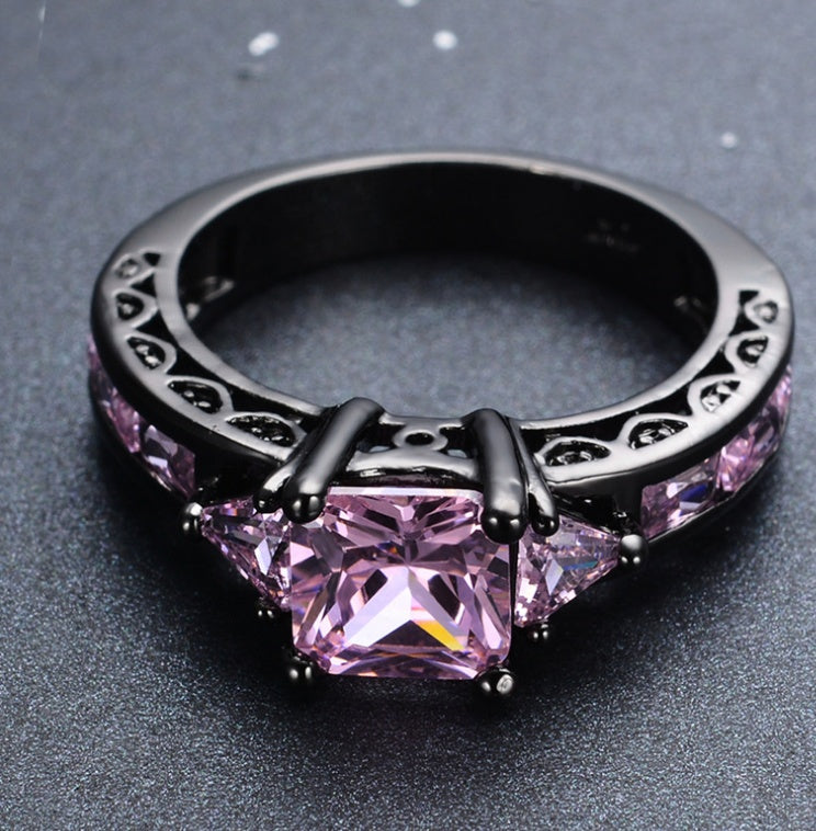 Womens Zircon Ring Copper Band Dainty Sparkling Jewelry For Engagement Wedding Anniversary Blue Purple Pink Color