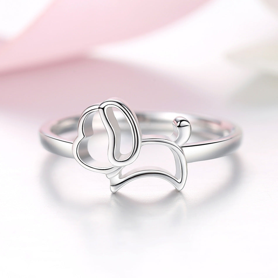 Dog Ring S925 Sterling Silver Cute Puppy Jewelry Zircon Inlay Gift For Women Girls Anniversary Birthday Zircon