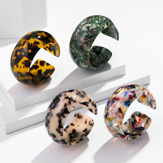 Acetate Bangle Bracelet Round Leopard Print Lightweight Jewelry For Women And Girls Everyday Size 3 Cm For Fit