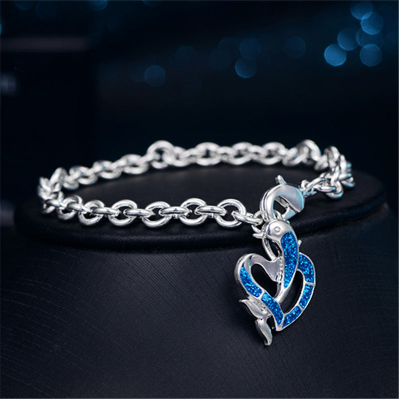 Unisex Sterling Silver Opal Pendant Bracelet Cartoon Character Design Jewelry Gift Copper Bangle FashionableXY