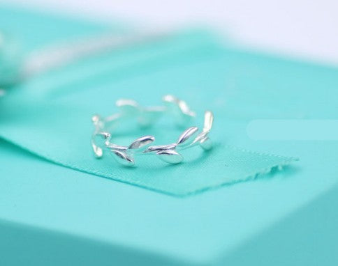Adjustable Olive Leaf Ring Copper Silver Plated For Women