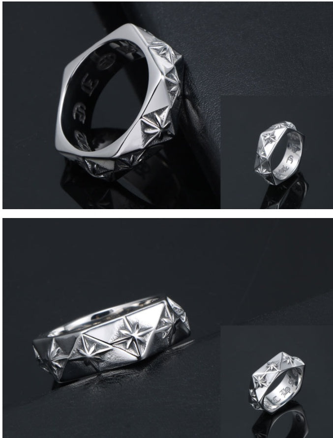 Titanium Steel Ring With Polygon Design Vintage Flower Statement Ring Fashion Jewelry Not Inlay 3D Ring Packed