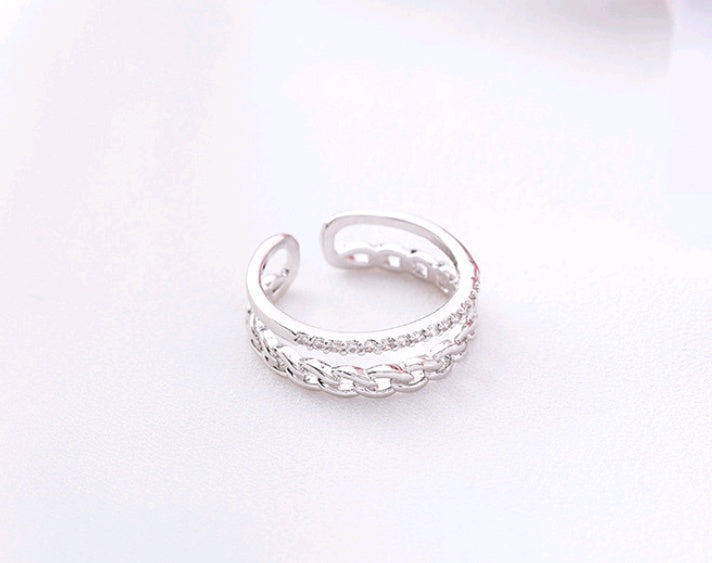 Womens Twist Chain Ring Micro Inlaid Zircon Index Finger Retro Plated Alloy Fashion Jewelry Accessory Gemstone