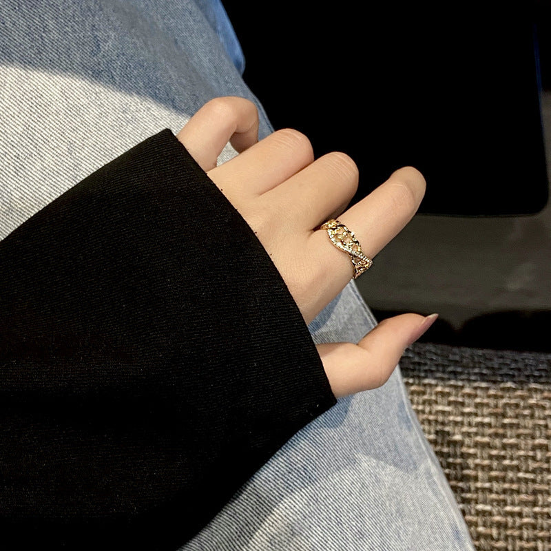 Womens Fashion Ring Hollow Alloy Metal Ring Texture Joint Ring Jewelry Accessory For Girls And Women Gift Idea