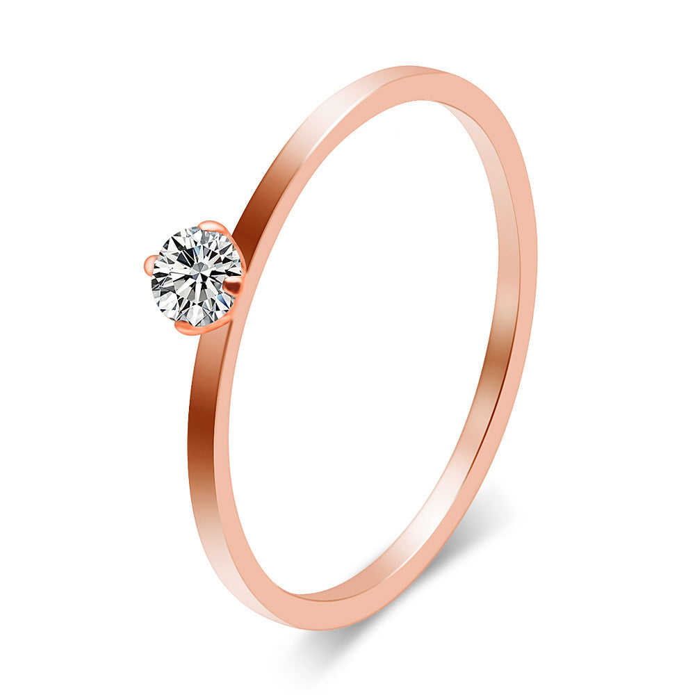 Womens Titanium Steel Ring Geometric Zircon Jewelry Stainless Steel Ring Elegant Design Rose Gold And Gold Tone