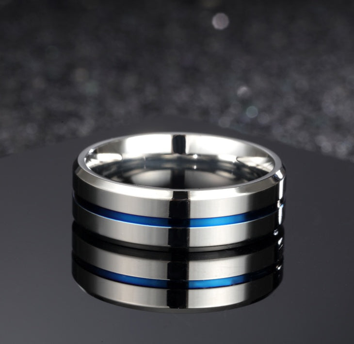 Blue Titanium Steel Ring 8mm For Men Smooth Finish Jewelry Size 7 To 12 Durable Comfortable Band With Modern Design