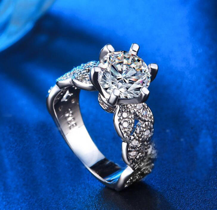 Zircon Ring Platinum Plated White Copper For Women Elegant Dress Jewelry With AAA Zircon Stone Size 6 7 8 9 US