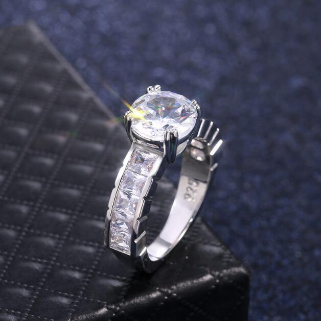 Zirconium Diamond Ring Copper White Plated Elegant Sparkling Engagement Anniversary Band For Women Fine Finish