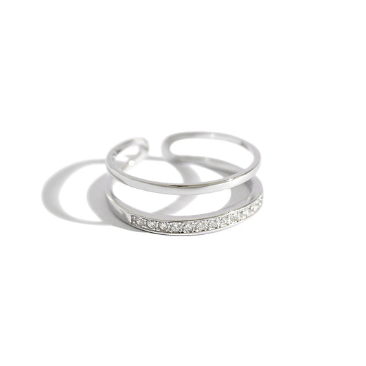 925 Silver Ring For Women Double Line Joint Zircon Inlay Geometric Design Korean Style Micro Inlay Jewelry Gift For Her