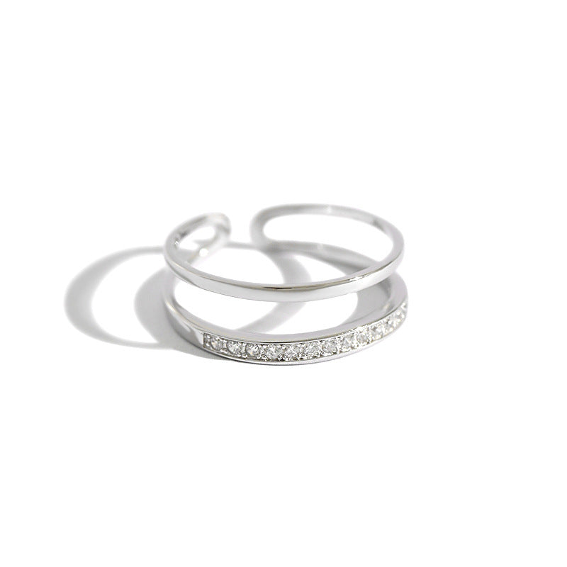925 Silver Ring For Women Double Line Joint Zircon Inlay Geometric Design Korean Style Micro Inlay Jewelry Gift For Her