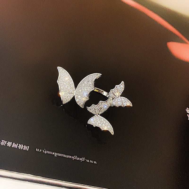 Adjustable Butterfly Ring Alloy Gemstone Korean Fashion Jewelry Elegant Statement Ring For Everyday Style Gift