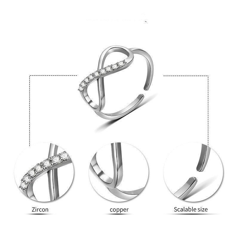 Adjustable Copper Ring With Zircon Mosaic Open Design For Women And Girls Comfortable Fit Fashion Jewelry Everyday