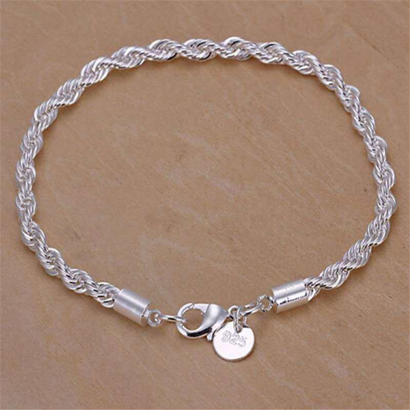 Womens Twisted Rope Bracelet Silver Plated Alloy Chain 4mm Thick 20CM Length Fashion Jewelry Color Silver Gold