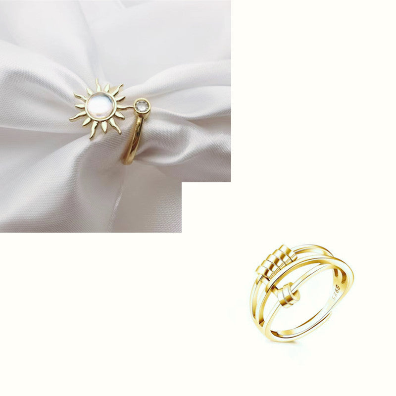 Adjustable Sunflower Ring Rotating Copper Band Inspired European American Style White Gold Finish Elegant Gift