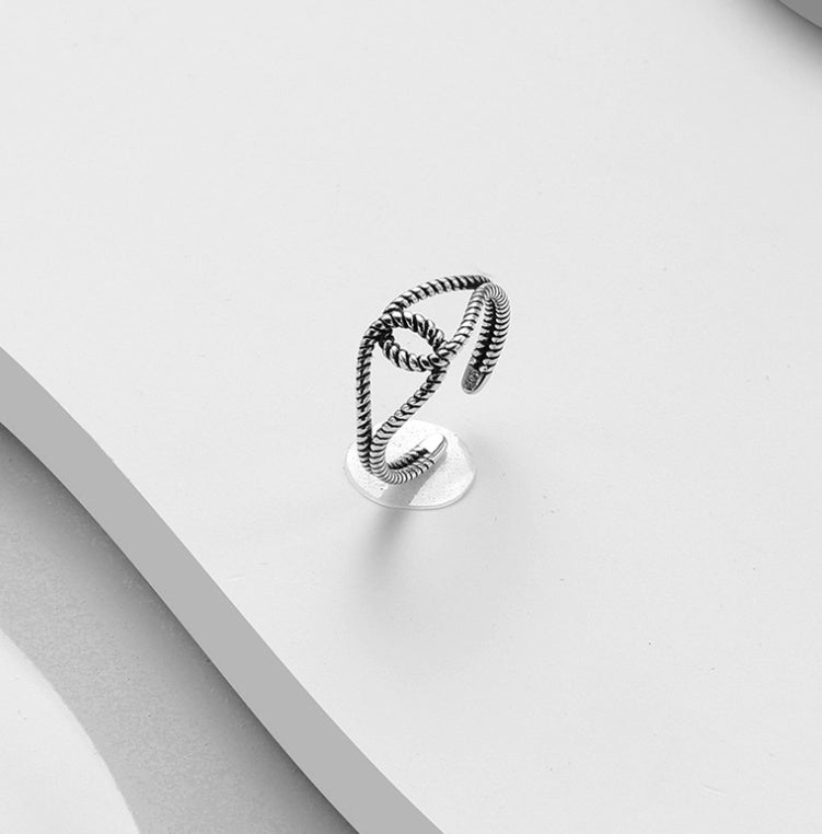 925 Sterling Silver Ring for Women Adjustable Band Vintage Design Mixed Twist Thin Ring Band 2.5mm Width Lightweight 2g