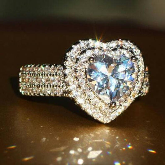 Zircon Love Ring Geometric Gold Plated Statement For Women