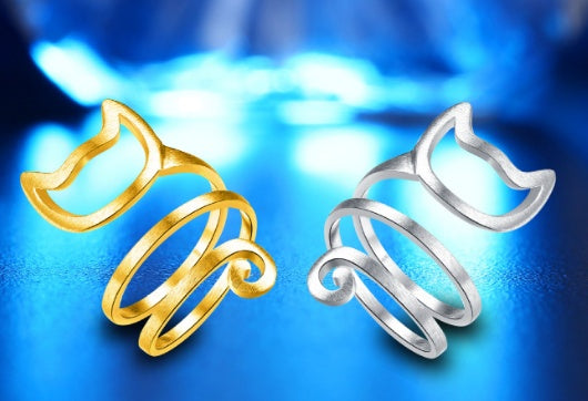 Womens Adjustable Matte Cat Ring Kitten Animal Finger Ring Durable Alloy Wrap Design Jewelry Gift For Cat Lovers