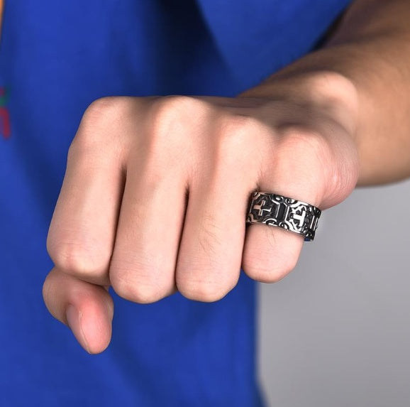 Mens Stainless Steel Cross Ring Religious Band Jewelry