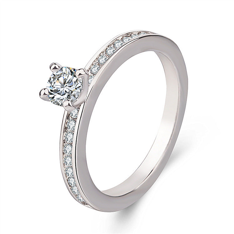 Women Full Diamond Ring Geometric Design White Gold Plated Fashion Statement Band For Her Elegant Jewelry Gift