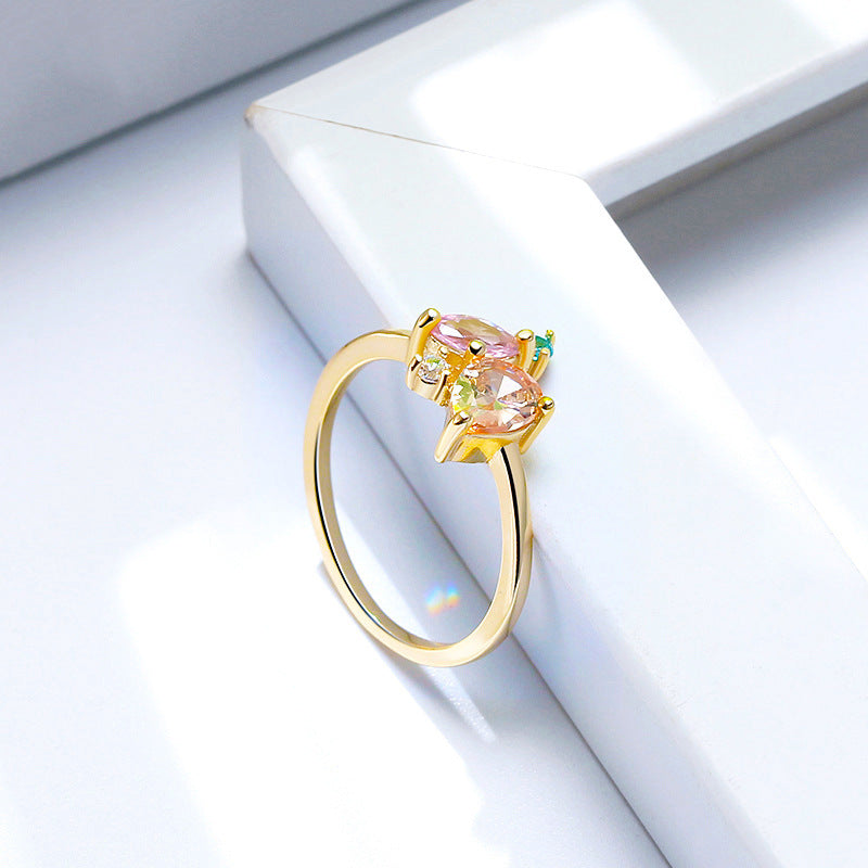 Womens Sterling Silver Ring With 18K Gold Plated Finish Colorful Stone Daily Wear Wedding Band Ideal Gift For Her