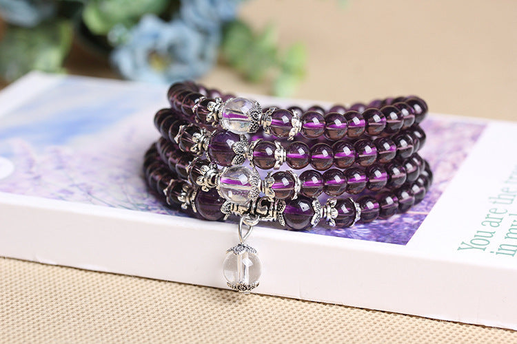 Womens Amethyst Crystal Bracelet Natural Stone With Multi Turn Design And Inherent Stone In Transparent Packaging