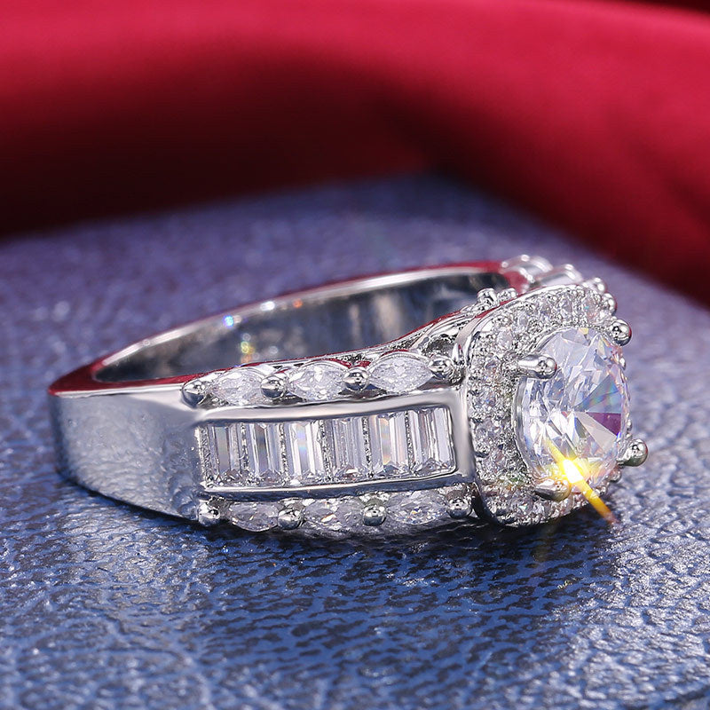 Womens Square Cut Zircon Inlaid Gold Plated Copper Ring Elegant Dainty Jewelry for Anniversary Gift Size 6 7 8