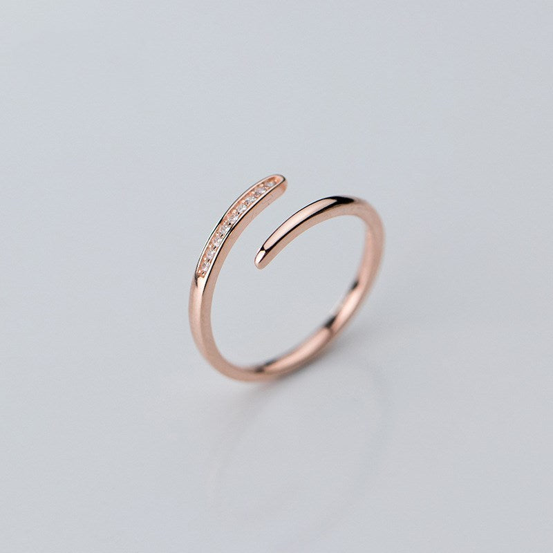 Adjustable Rose Gold S925 Silver Ring Open Band With Simple Row Design For Women And Girls Fashion Jewelry Set