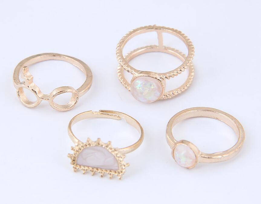 Boho Stackable Ring Set Seven Pcs Alloy Gemstone Rings For Women Bohemian European American Style Jewelry Essentials