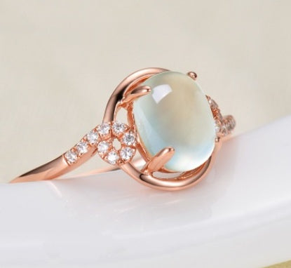 Womens Rose Gold Plated Rose Quartz Gemstone Ring Adjustable Opening White Copper Drop Shape Index Finger Tail Ring