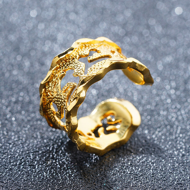 Openwork Gold Plated Ring Adjustable Unisex Metal Band Simple Fashion Accessory For Travel Souvenir Gift Charm