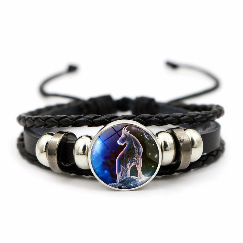 Braided Leather Bracelet With Glass Beads Bohemian Jewelry For Women Girls Alloy Accents Adjustable Length Gem