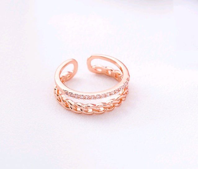 Womens Twist Chain Ring Micro Inlaid Zircon Index Finger Retro Plated Alloy Fashion Jewelry Accessory Gemstone
